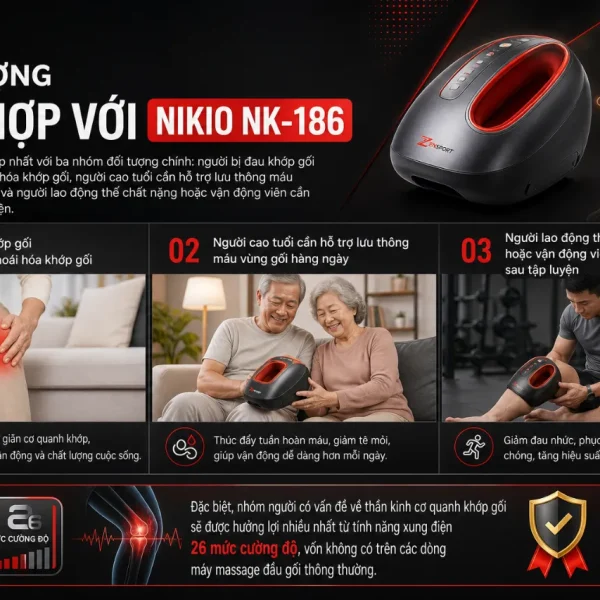 Máy massage đầu gối Nikio NK-186: Massage 5in1, 6 chế độ