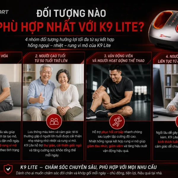 Máy massage đầu gối Masaji K9 Lite: Hồng ngoại, 5 cấp nhiệt