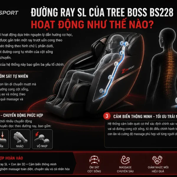 Ghế Massage Tree Boss BS228: Đường Ray SL, Massage Sâu