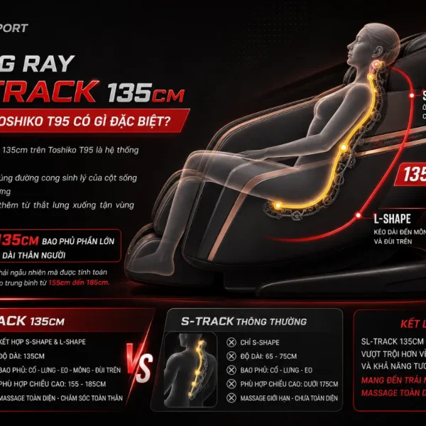 Ghế Massage Toshiko T95: 4D 360°TheraTouch, SL-track 135cm