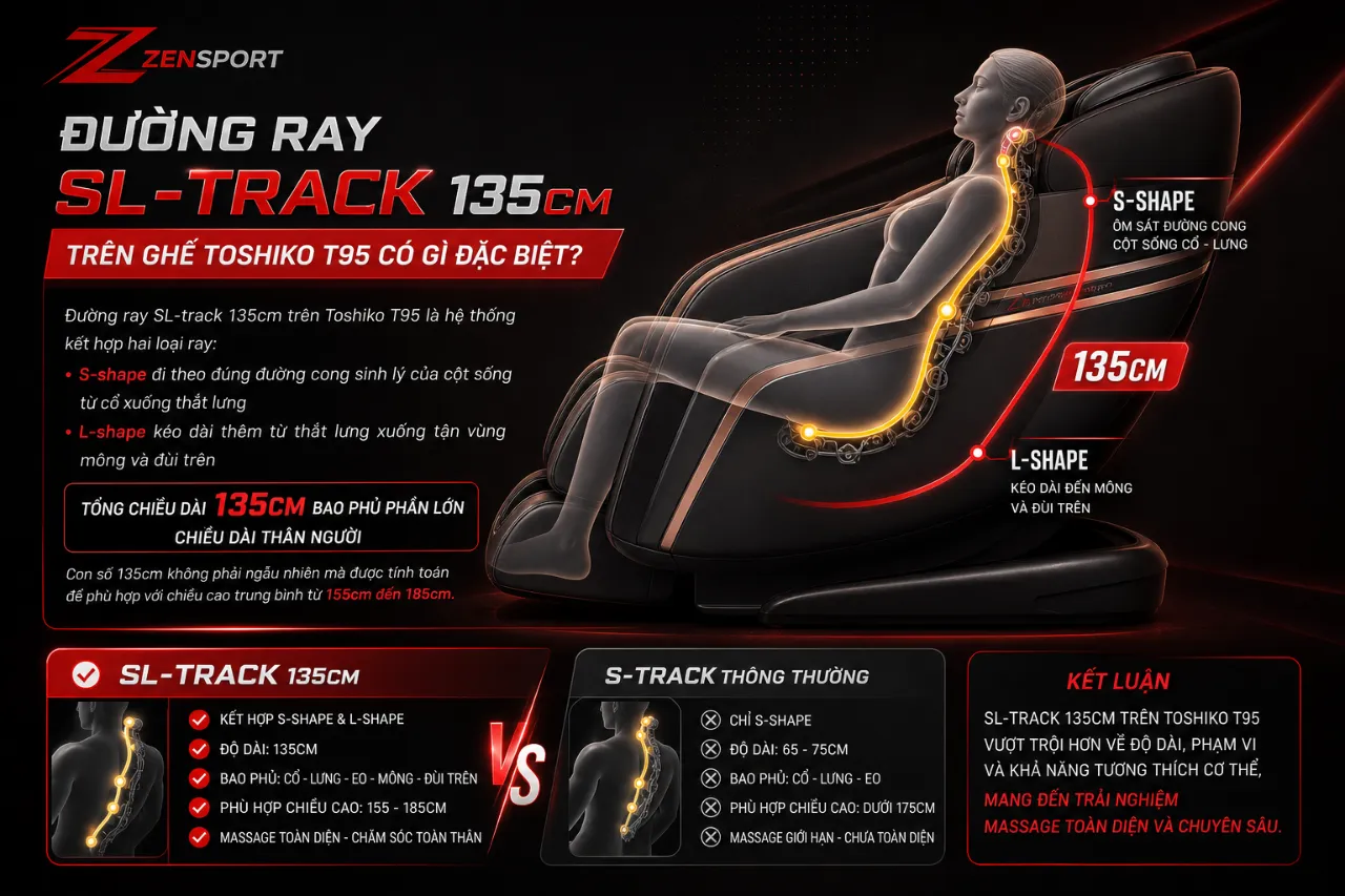 Đường Ray SL-track 135cm Trên Ghế Toshiko T95 Có Gì Đặc Biệt?