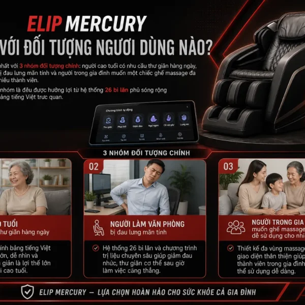 Ghế Massage ELIP Mercury: 26 Bi Lăn, 12 Cấp Độ Ngả