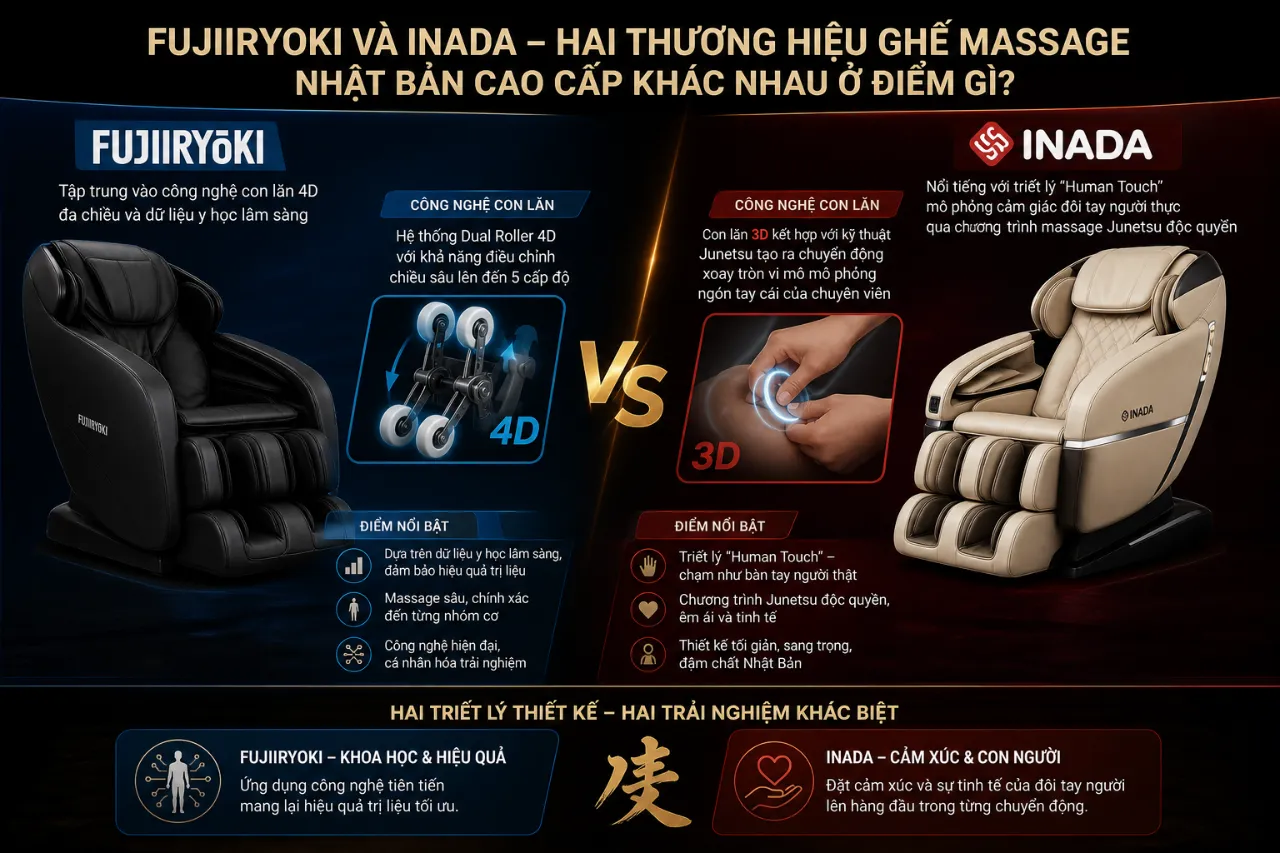 Fujiiryoki Và INADA – Hai Thương Hiệu Ghế Massage Nhật Bản Cao Cấp Khác Nhau Ở Điểm Gì?