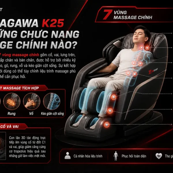 Ghế Massage Kagawa K25: Con Lăn 3D, LED Cảm Ứng Dễ Dùng