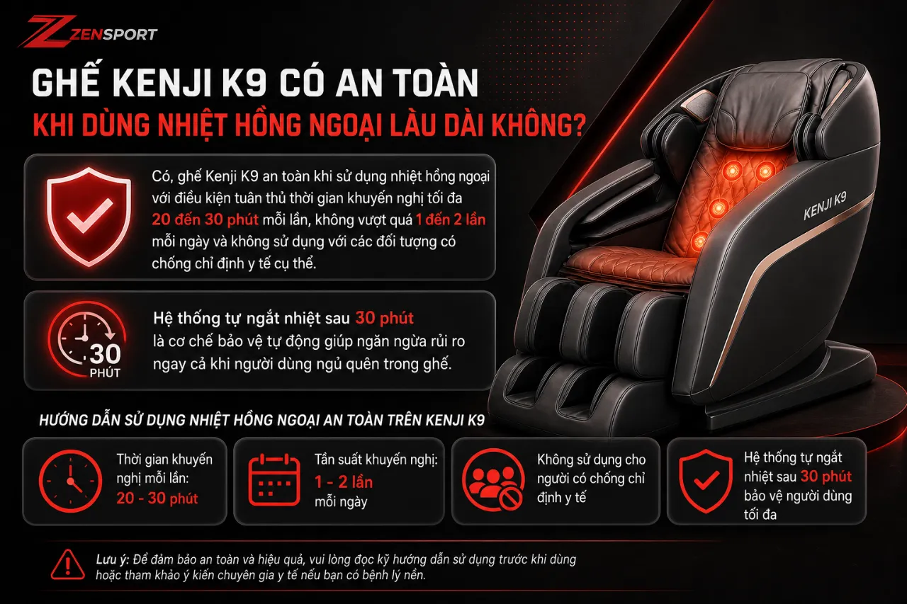 Ghế Kenji K9 Có An Toàn Khi Dùng Nhiệt Hồng Ngoại Lâu Dài Không?