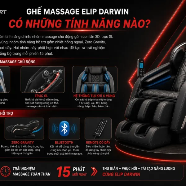 Ghế Massage ELIP Darwin: Trục S, Nhiệt Hồng Ngoại