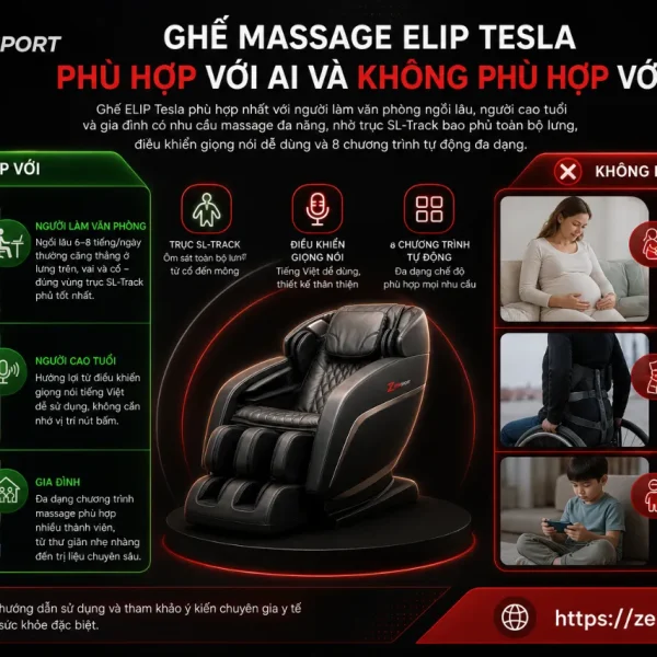 Ghế Massage ELIP Tesla: Con Lăn 3D, Trục SL, AI Giọng Nói