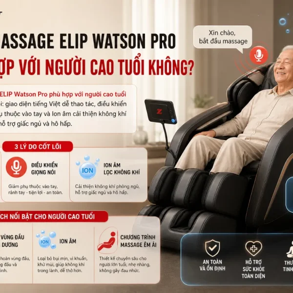 Ghế Massage ELIP Watson Pro: AI Giọng Nói, Ion Âm