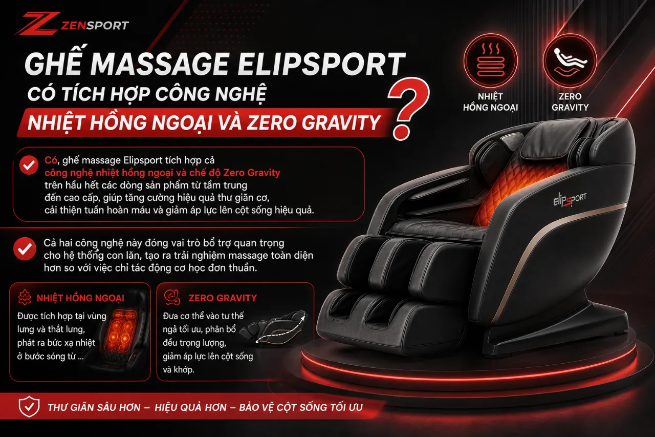 Ghế Massage Elipsport Có Tích Hợp Công Nghệ Nhiệt Hồng Ngoại Và Zero Gravity Không?