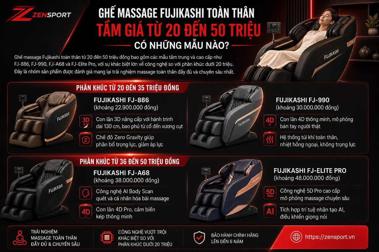 Ghế Massage Fujikashi Toàn Thân Tầm Giá Từ 20 Đến 50 Triệu Có Những Mẫu Nào?