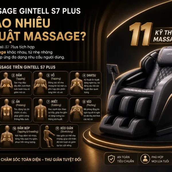Ghế Massage Gintell S7 Plus: Con Lăn Kép 8-D, Thư Giãn Lưng Sâu