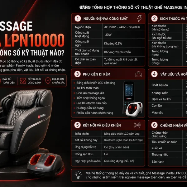 Ghế Massage Inada LPN10000: AI 8 Trục, Massage Không Trọng Lực