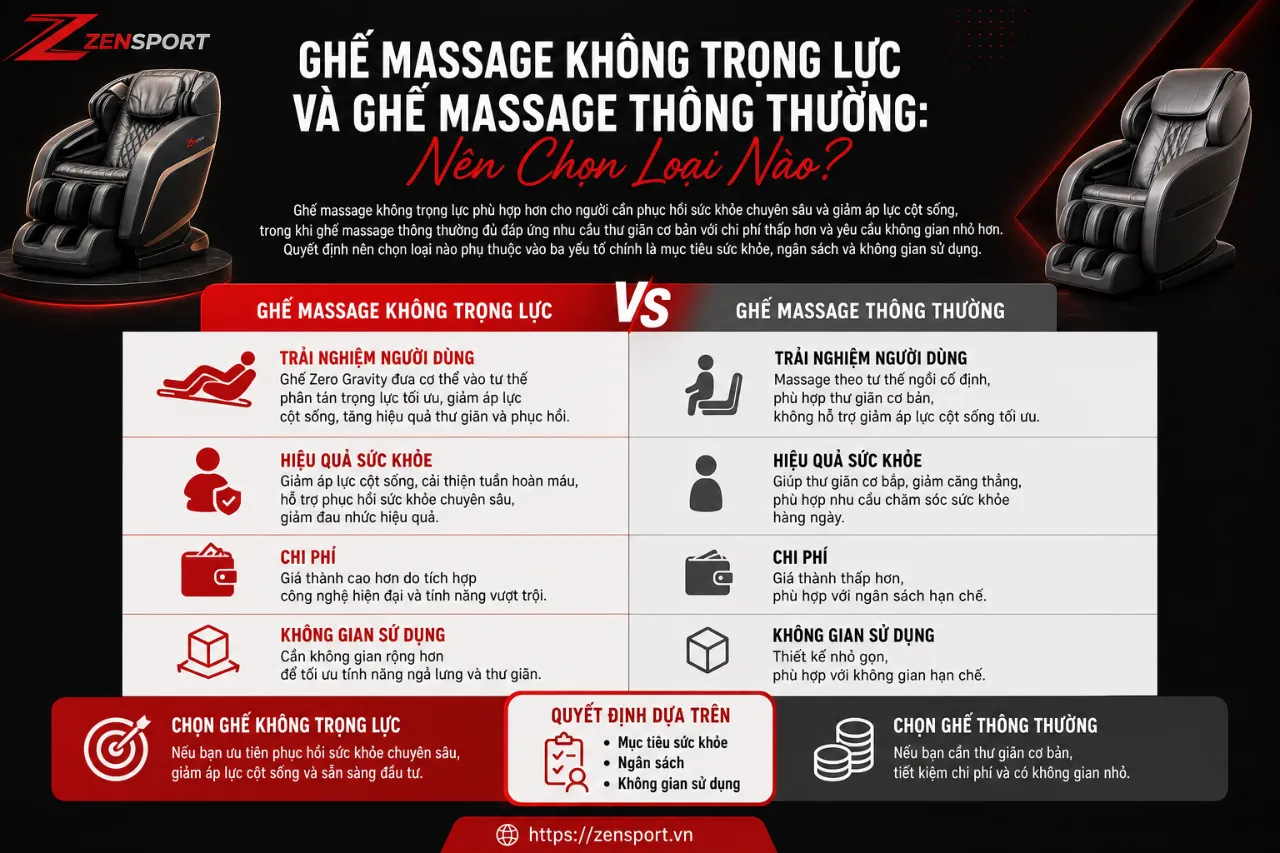 Ghế Massage Không Trọng Lực Và Ghế Massage Thông Thường: Nên Chọn Loại Nào?