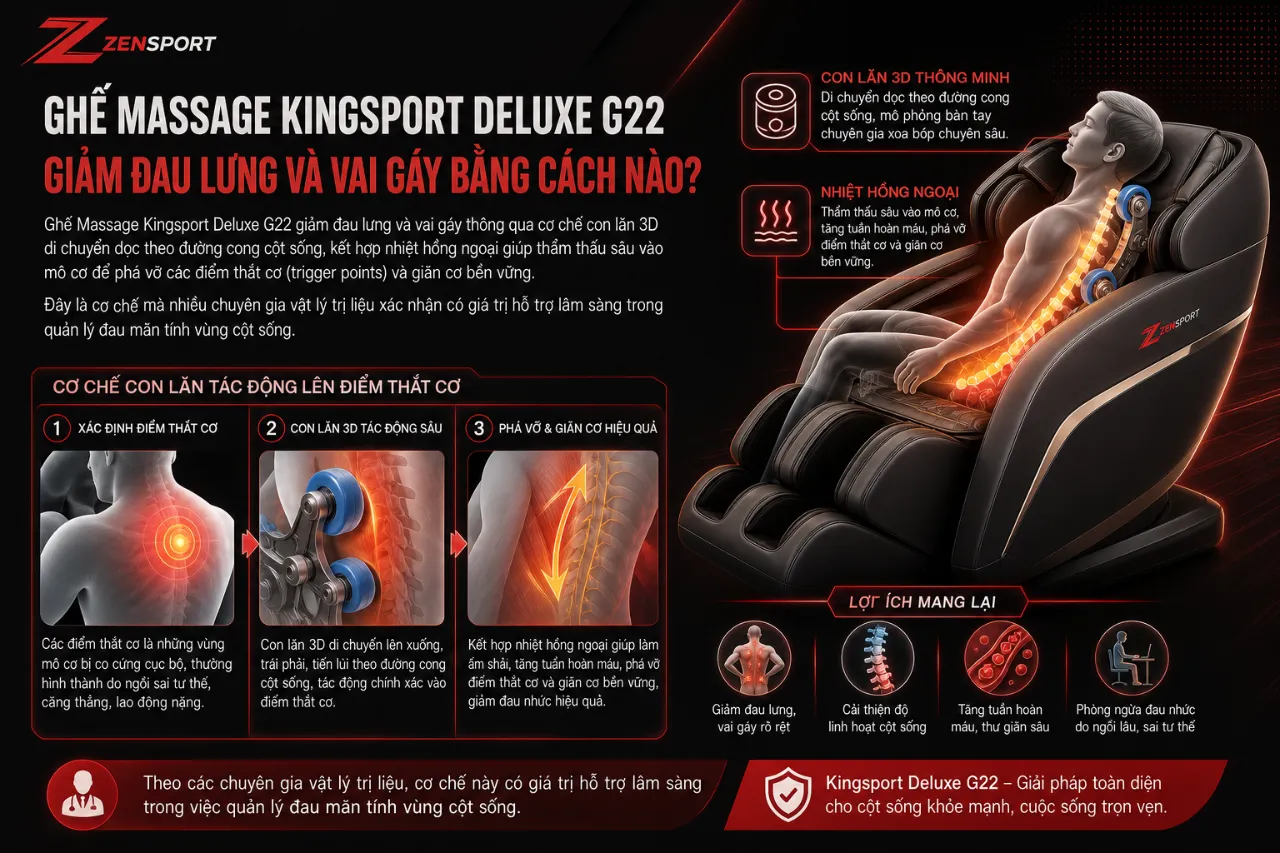 Ghế Massage Kingsport Deluxe G22 Giảm Đau Lưng Và Vai Gáy Bằng Cách Nào?
