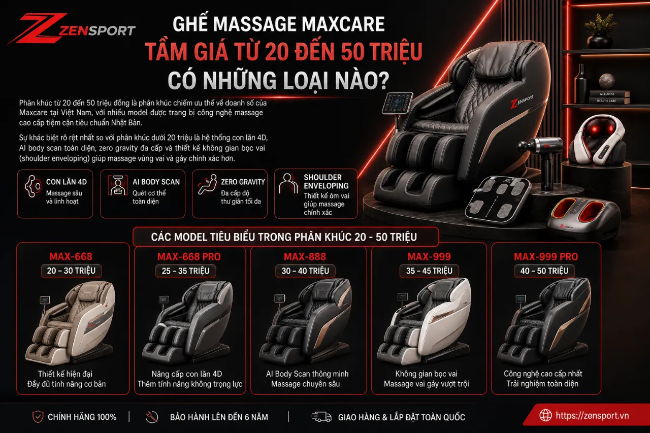 Ghế Massage Maxcare Tầm Giá Từ 20 Đến 50 Triệu Có Những Loại Nào?