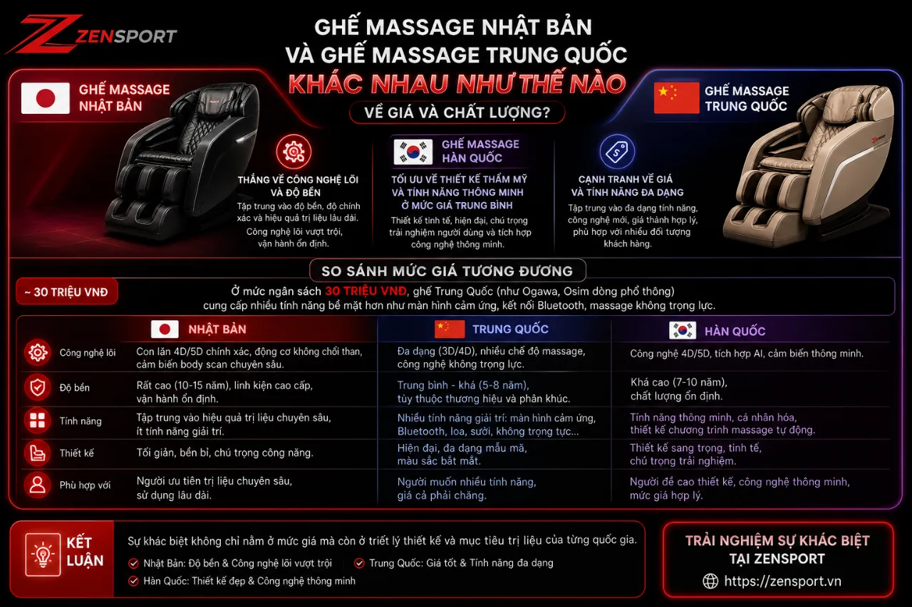 Ghế Massage Nhật Bản Và Ghế Massage Trung Quốc Khác Nhau Như Thế Nào Về Giá Và Chất Lượng?
