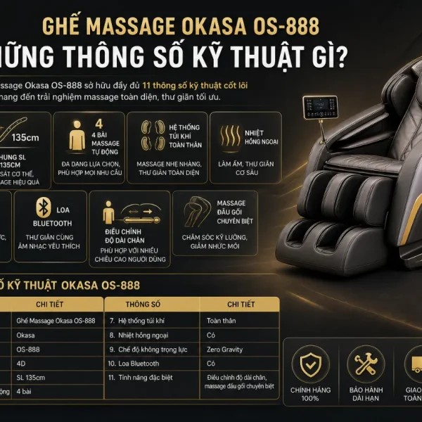 Ghế Massage Okasa OS-888: Con Lăn 4D, Khung SL 135cm