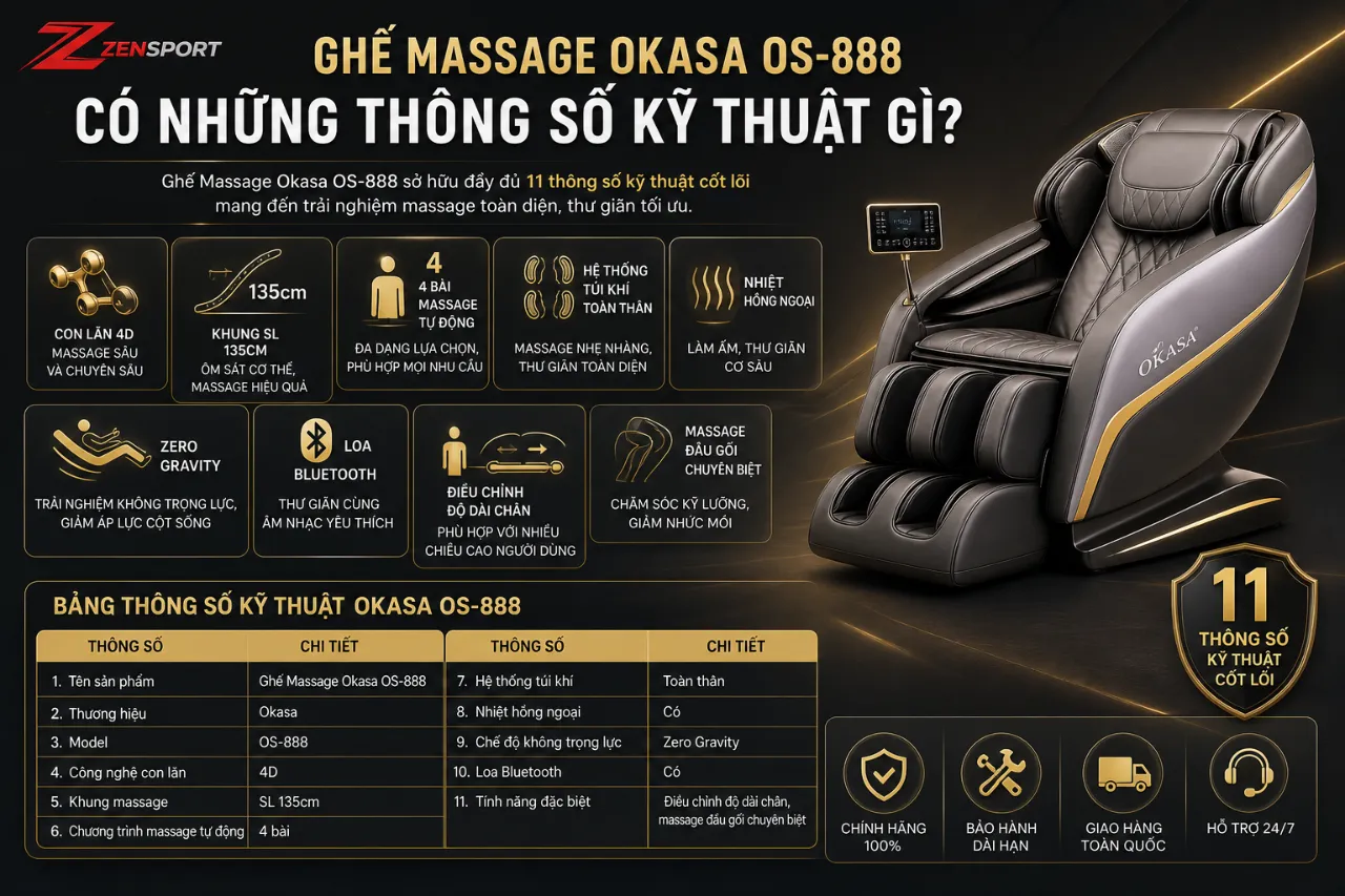 Ghế Massage Okasa OS-888 Có Những Thông Số Kỹ Thuật Gì?