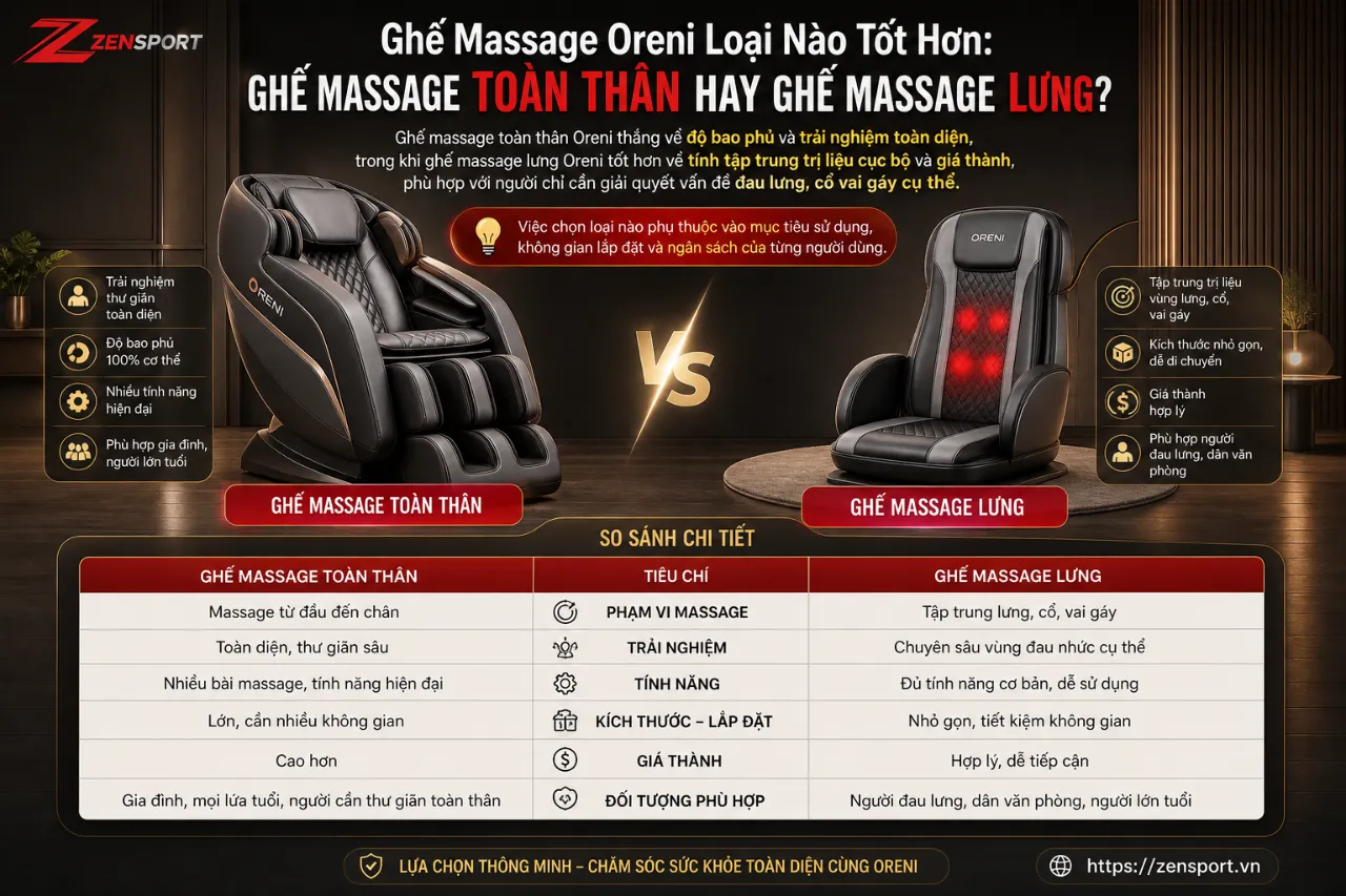 Ghế Massage Oreni Loại Nào Tốt Hơn: Ghế Massage Toàn Thân Hay Ghế Massage Lưng?