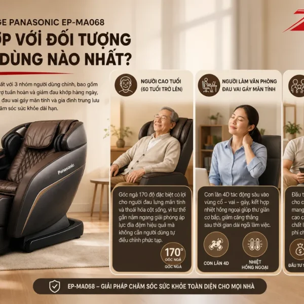 Ghế Massage Panasonic EP-MA068: 9 Bài Massage Tự Động, Ngả 170 Độ
