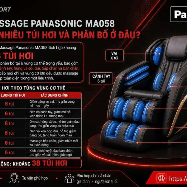 Ghế Massage Panasonic MA058: Massage Toàn Thân, Túi Hơi