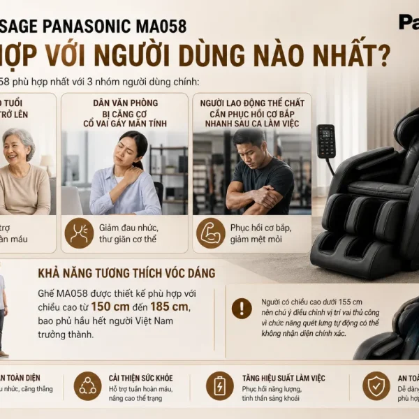 Ghế Massage Panasonic MA058: Massage Toàn Thân, Túi Hơi