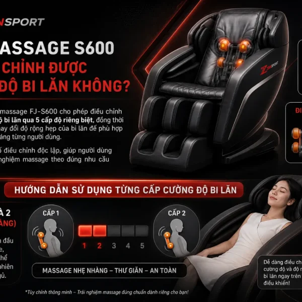 Ghế Massage Fuji Luxury S600: Bi Lăn 4D MAX, 10 Bài Massage