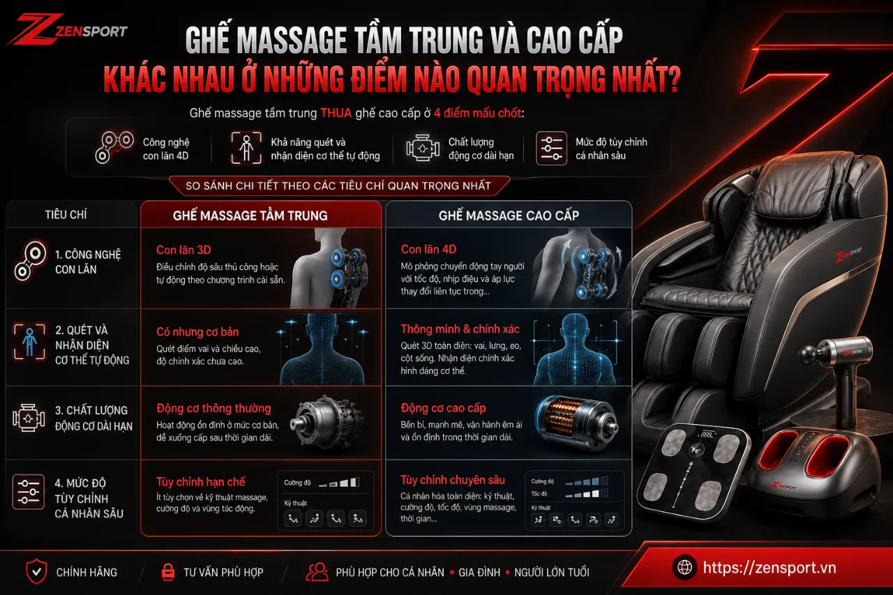 Ghế Massage Tầm Trung Và Cao Cấp Khác Nhau Ở Những Điểm Nào Quan Trọng Nhất?