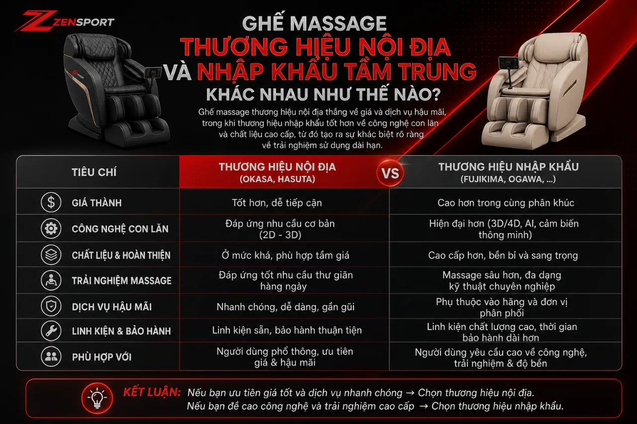 Ghế Massage Thương Hiệu Nội Địa Và Nhập Khẩu Tầm Trung Khác Nhau Như Thế Nào?