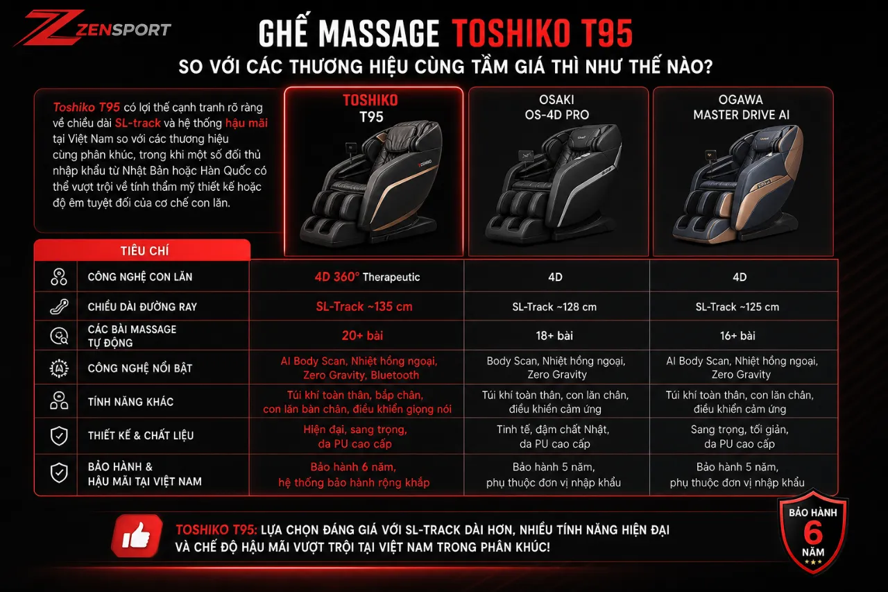 Ghế Massage Toshiko T95 So Với Các Thương Hiệu Cùng Tầm Giá Thì Như Thế Nào?