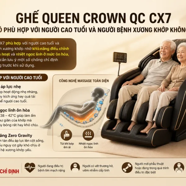 Ghế Massage Queen Crown QC CX7: Con Lăn Ngọc Linh, Túi Khí Kép