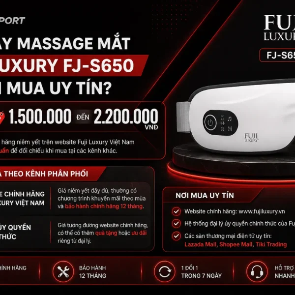 Máy massage mắt Fuji Luxury FJ-S650: sưởi ấm 42-45°C, rung đa tần