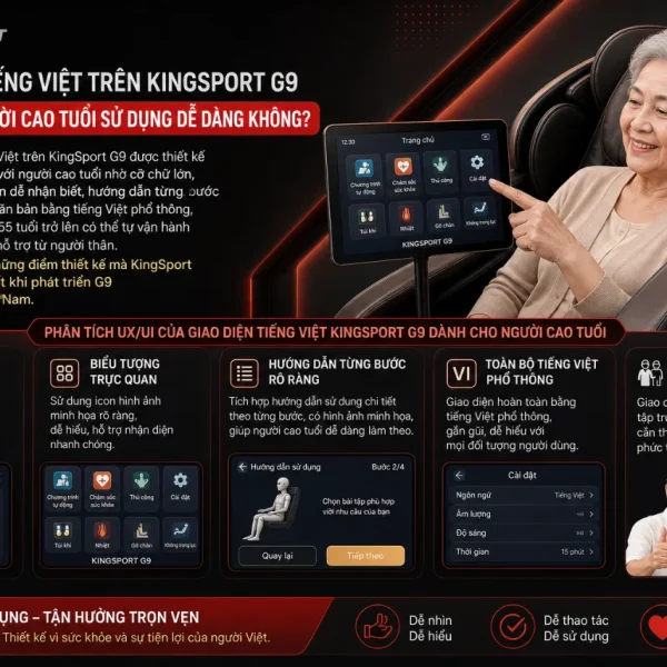 Ghế Massage KingSport G9: Warmtech, Kingtech Touch, Điều Khiển Tiếng Việt