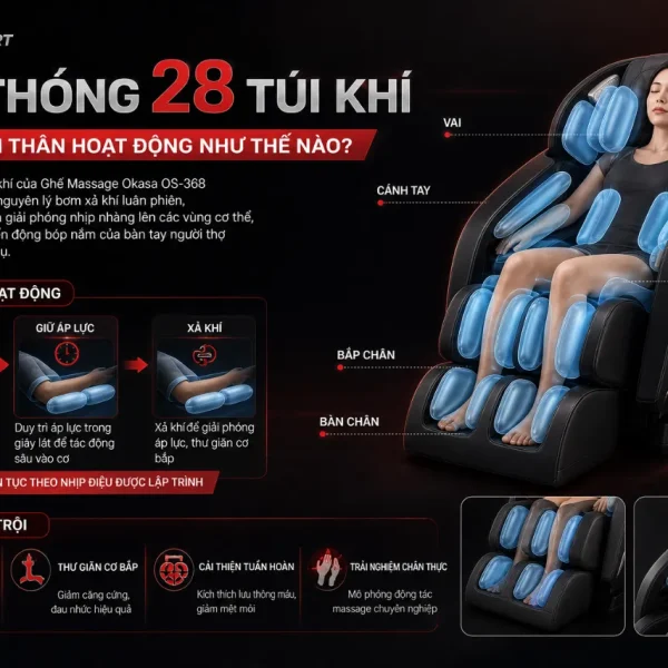 Ghế Massage Okasa OS-368: 28 Túi Khí, Nhiệt Hồng Ngoại