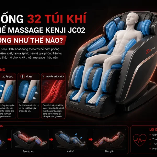 Ghế Massage Kenji JC02: 32 Túi Khí, Zero Gravity 170 Độ