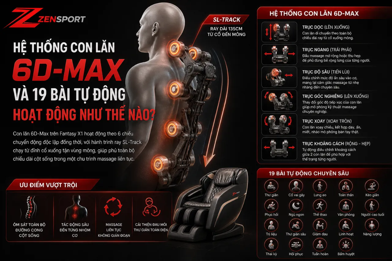 Hệ Thống Con Lăn 6D-Max Và 19 Bài Tự Động Hoạt Động Như Thế Nào?