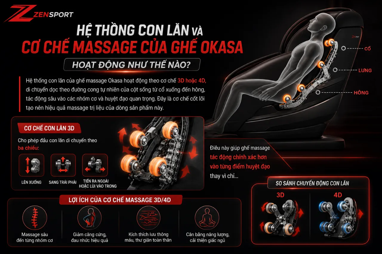 Hệ Thống Con Lăn Và Cơ Chế Massage Của Ghế Okasa Hoạt Động Như Thế Nào?