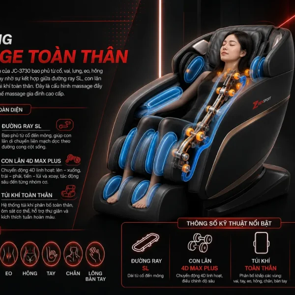 Ghế Massage Tokuyo JC-3730: 4D MAX Plus, Massage Lòng Bàn Tay