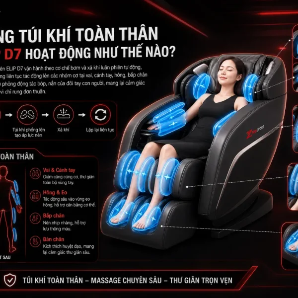 Ghế Massage ELIP D7: 9 Bài Massage, Túi Khí Toàn Thân