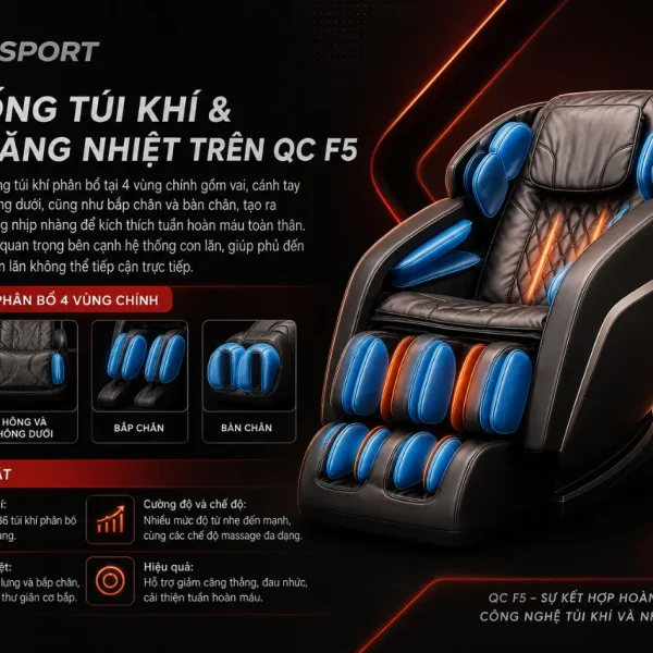 Ghế Massage Queen Crown QC F5: 4 Bài Tự Động, Massage 3D