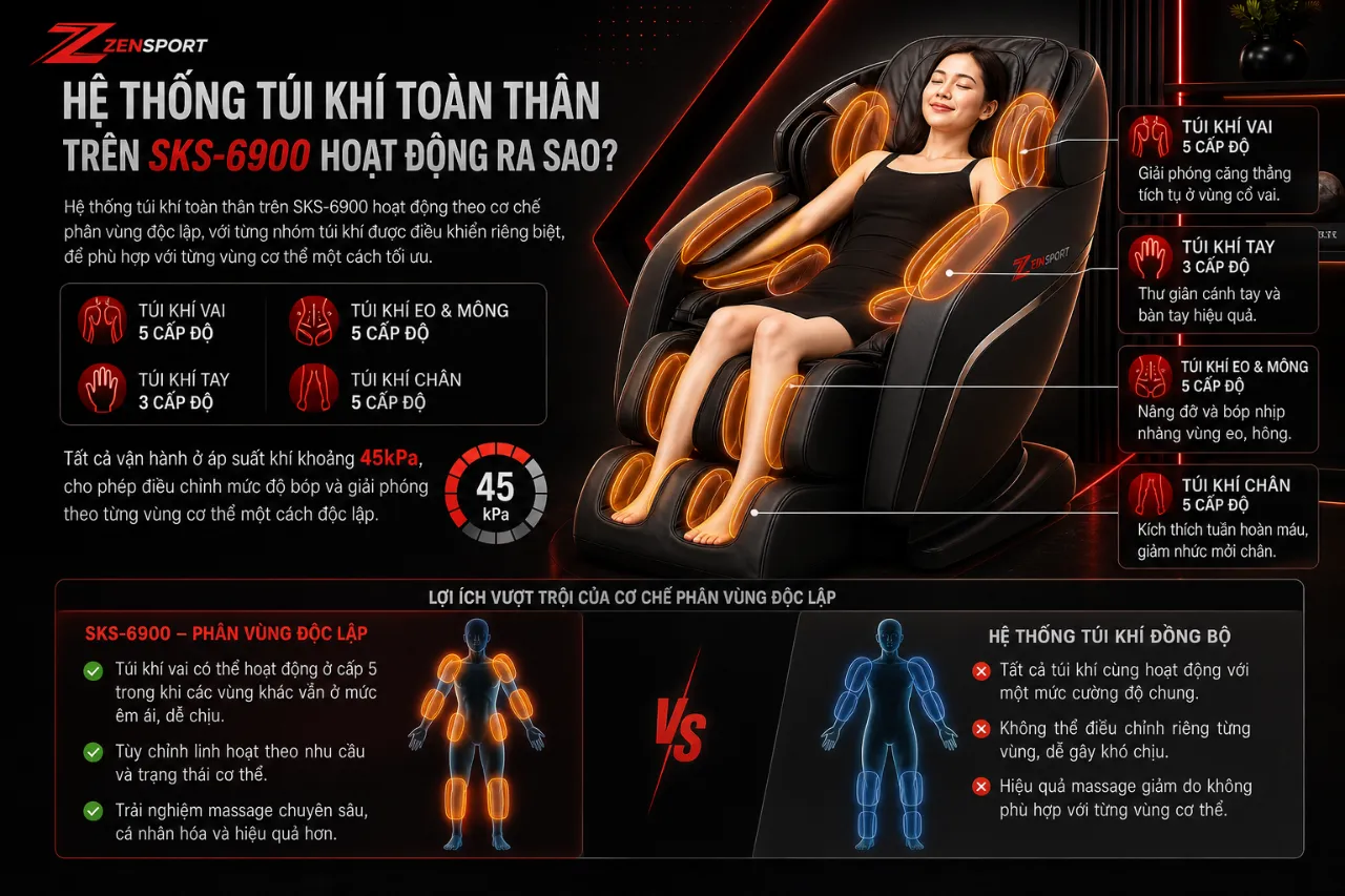 Hệ thống túi khí toàn thân trên SKS-6900 hoạt động ra sao?