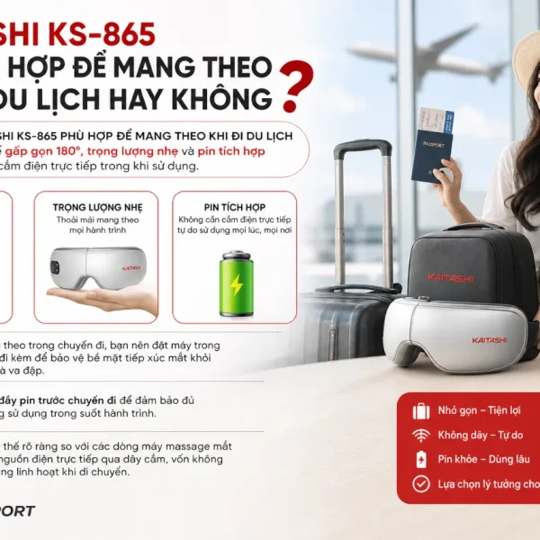 Máy massage mắt Kaitashi KS-865: Thiết kế 3D, gấp gọn 180°