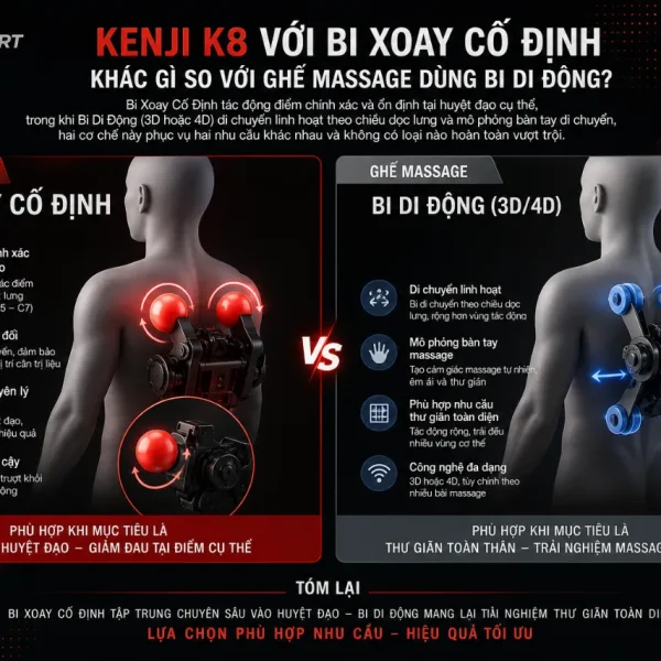 Ghế Massage Kenji K8: Bi Xoay Cố Định, 32 Túi Khí