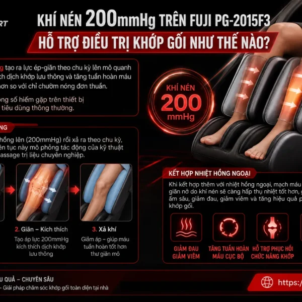 Máy massage đầu gối Fuji PG‑2015F3: 3 mức nhiệt, ánh sáng đỏ 600–700nm