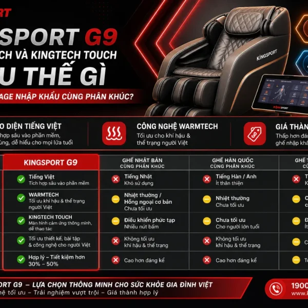 Ghế Massage KingSport G9: Warmtech, Kingtech Touch, Điều Khiển Tiếng Việt