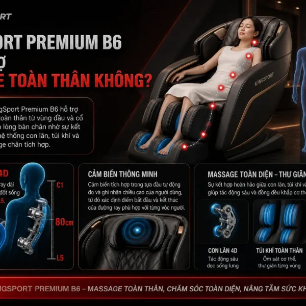 Ghế Massage KingSport Premium B6: AI Thông Minh, Điều Khiển Tiếng Việt