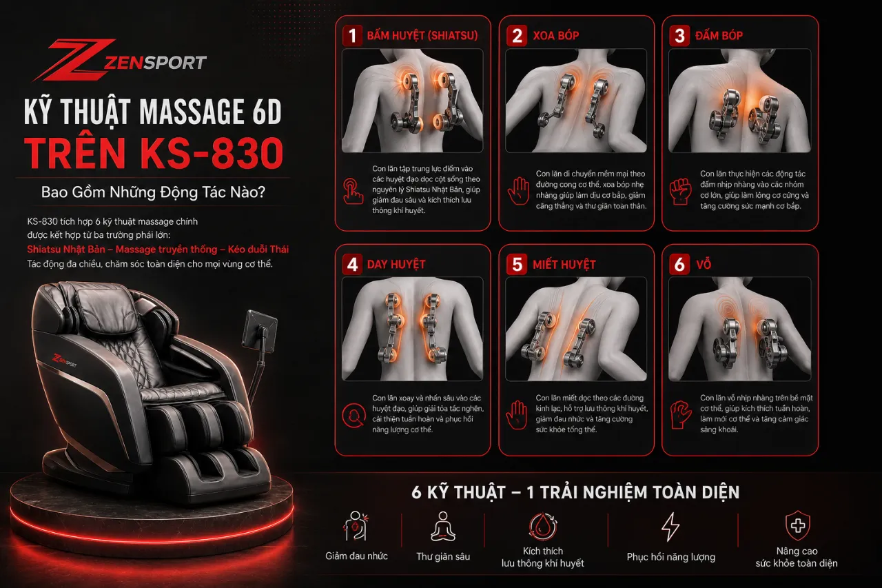 Kỹ Thuật Massage 6D Trên KS-830 Bao Gồm Những Động Tác Nào?