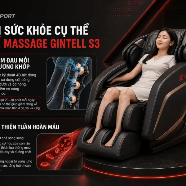Ghế Massage Gintell S3 SuperChair: Con Lăn 3D, Zero Gravity