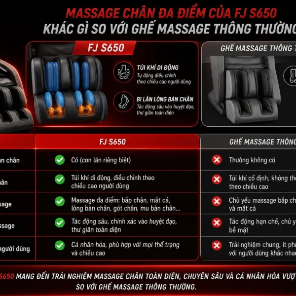 Ghế Massage Fuji Luxury S650: Massage Chân Đa Điểm, Khung W 139cm