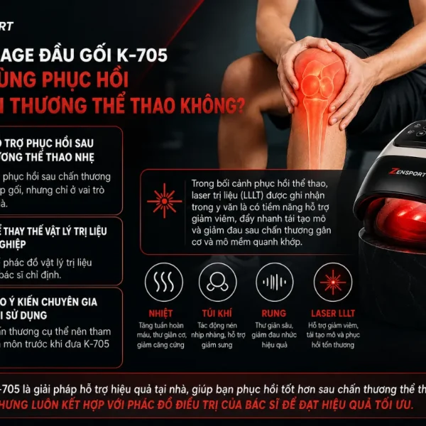 Máy massage đầu gối K-705 rung nhiệt, laser trị liệu